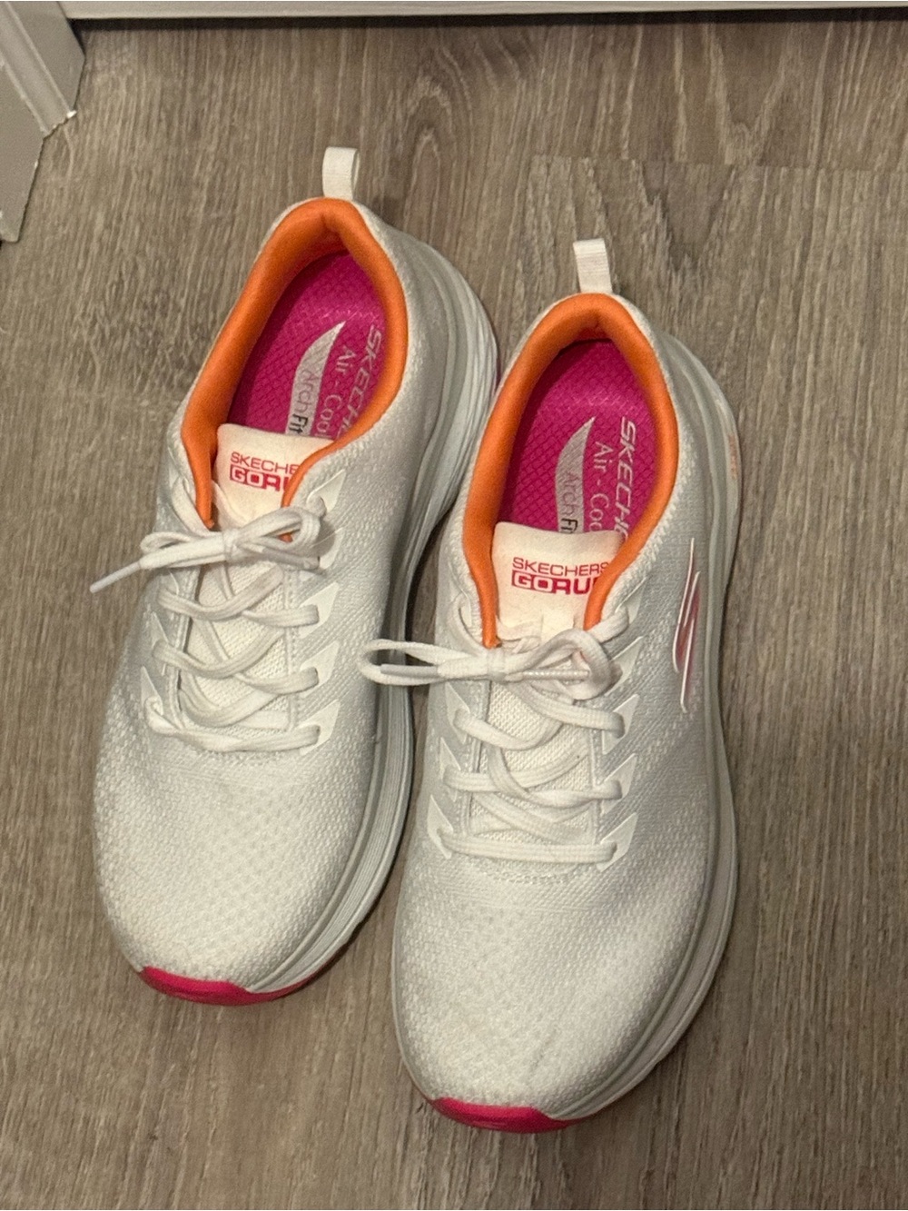 Skechers White Athletic Shoes with Pink & Orange Interior - Women's